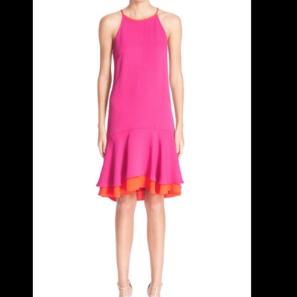 Like new DIANE VON FURSTENBERG KERA COMBO VIVID PINK ORANGE DRESS - Picture 4 of 16
